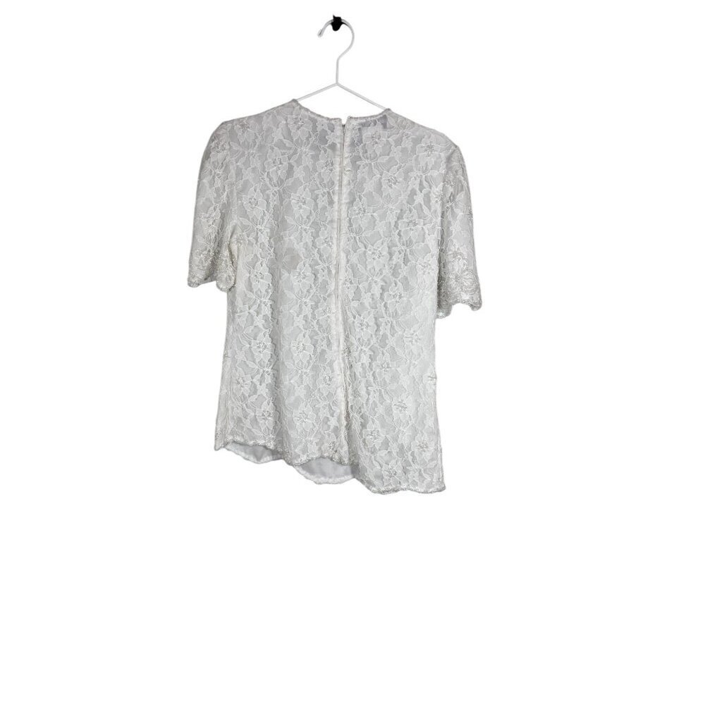 Retro Beaded Floral Top M White Glam Lace Bridal Retro Classic Chic Preppy Boho - Picture 3 of 15